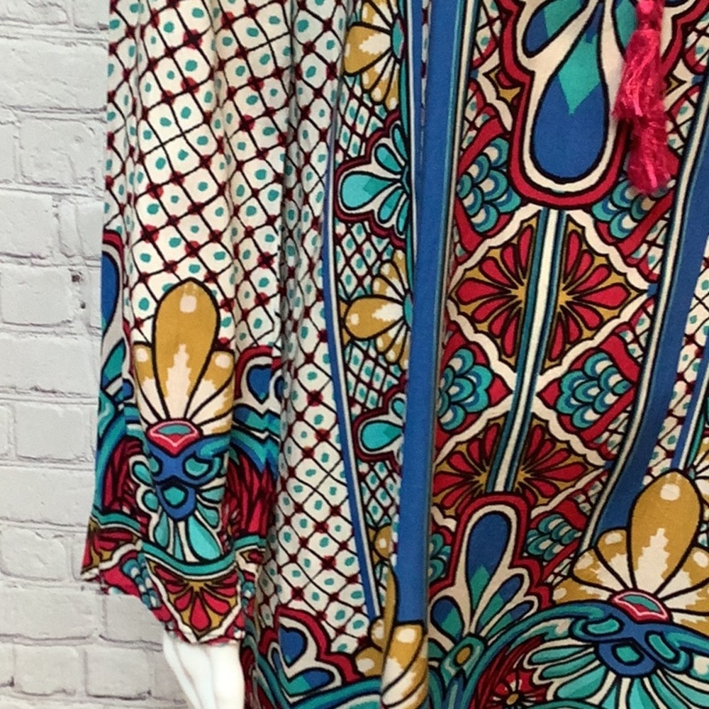 Flying Tomato Bohemian Multicolor W/Tassels Long Sleeve Tunic Top Dress Sz S - Picture 4 of 12